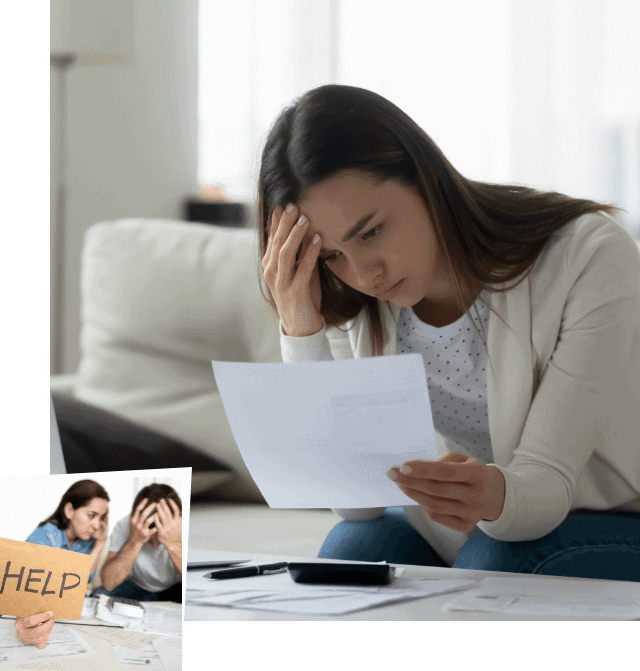 problem-credit stressed woman looking at paper